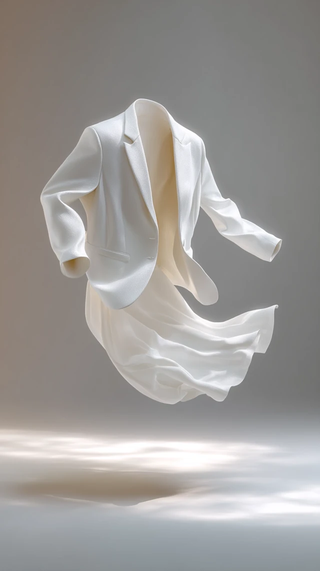 White Suit Floating Surreal Minimalist Elegant