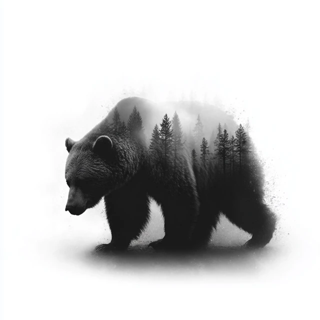 Black Bear Forest Surreal Black and White Art