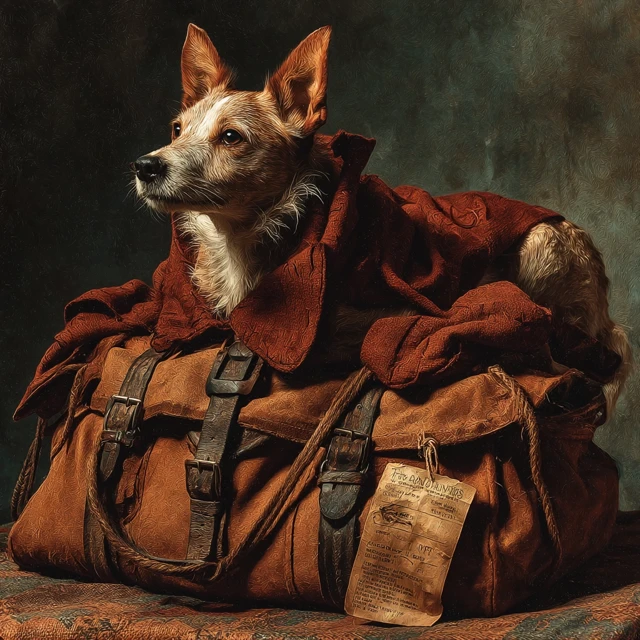 Dog on a Bag Portrait Style Illustration