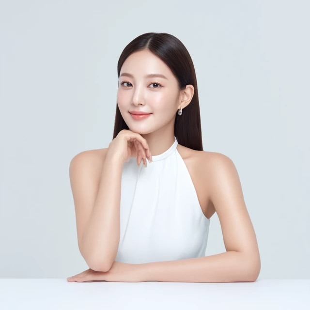 Korean Influencer in White Halter Top Studio Portrait
