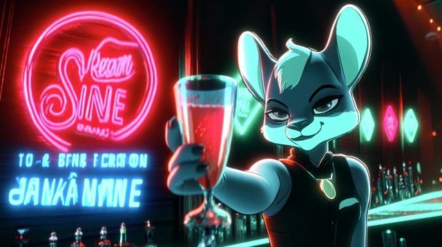 Cyberpunk Bartender Holding Drink Neon Club