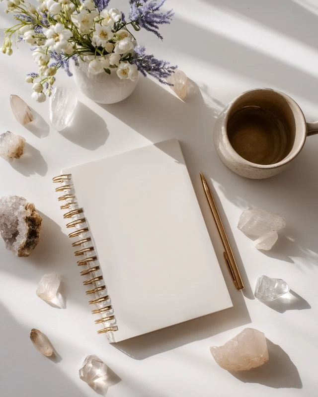 Minimalist Mockup Elegant Office Desk with Crystals