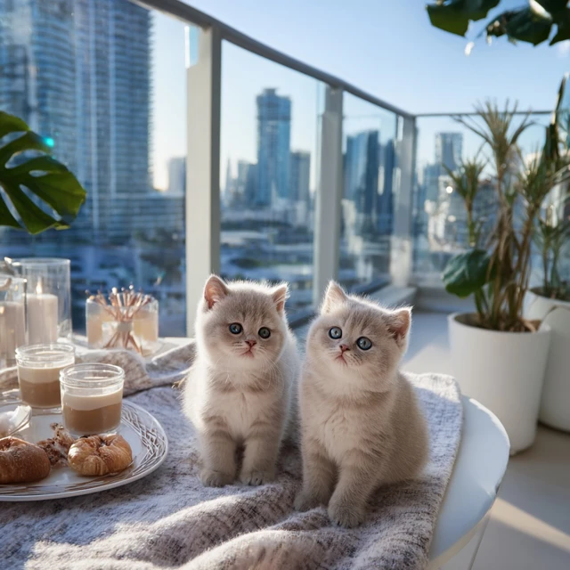 Cute Kittens on a Balcony Luxurious Morning Scene