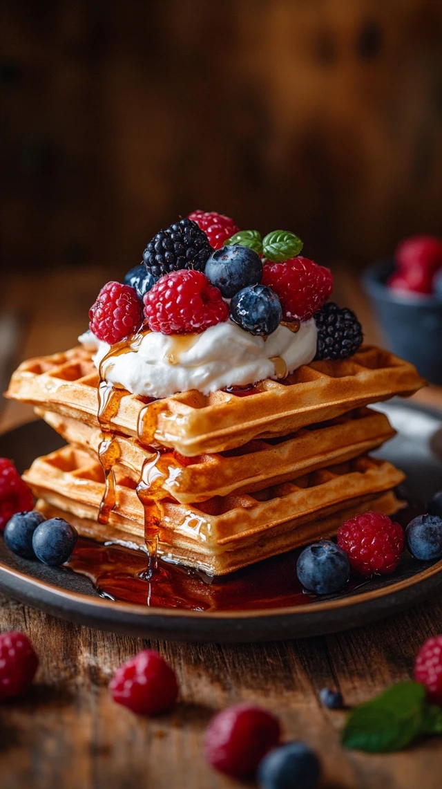 Delicious Waffles Breakfast Food Photography