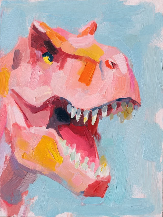 T Rex Gouache Painting Pastel Colors Playful Art