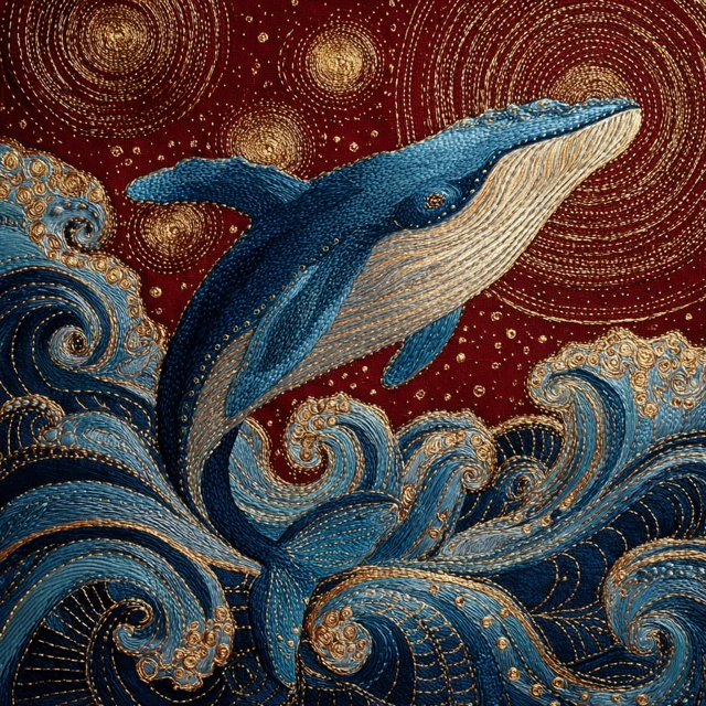Embroidered Whale in Cosmic Ocean Art