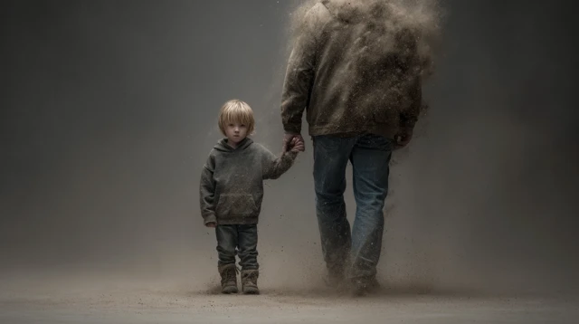 Father and Son Disintegration Photorealistic Portrait