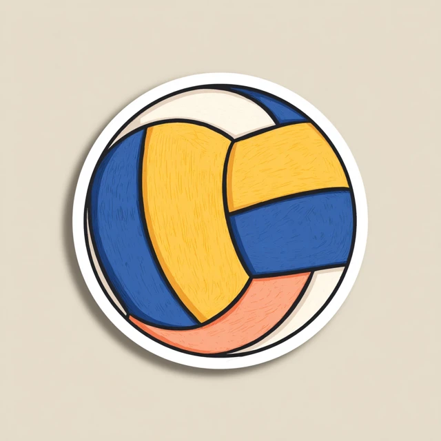 Volleyball Sticker Design 1950s Style Cartoon