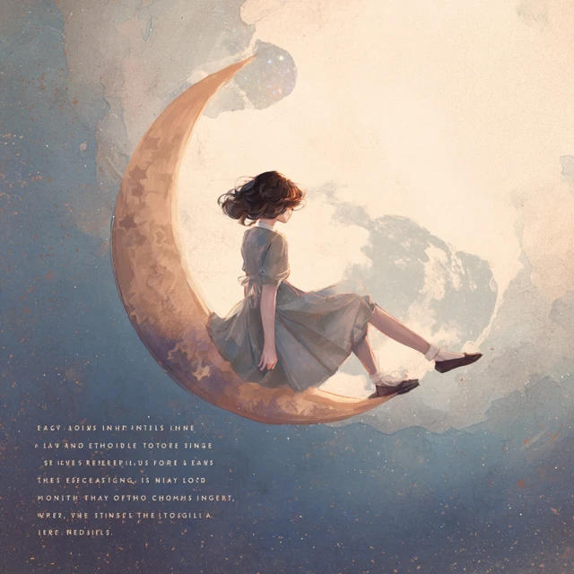 Girl on the Moon Whimsical Storybook Illustration