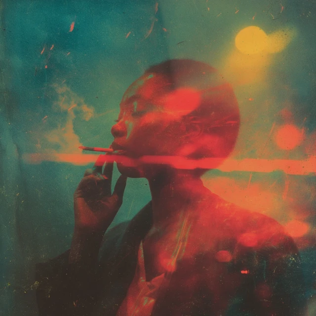 Double Exposure Portrait of African Woman Smoking
