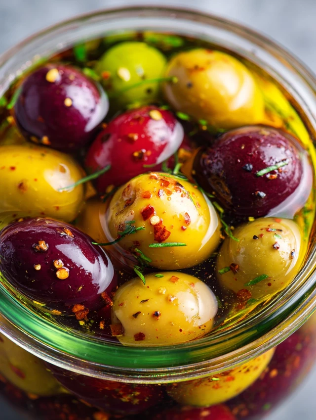 Marinated Olives in Jar Close Up Food Photography