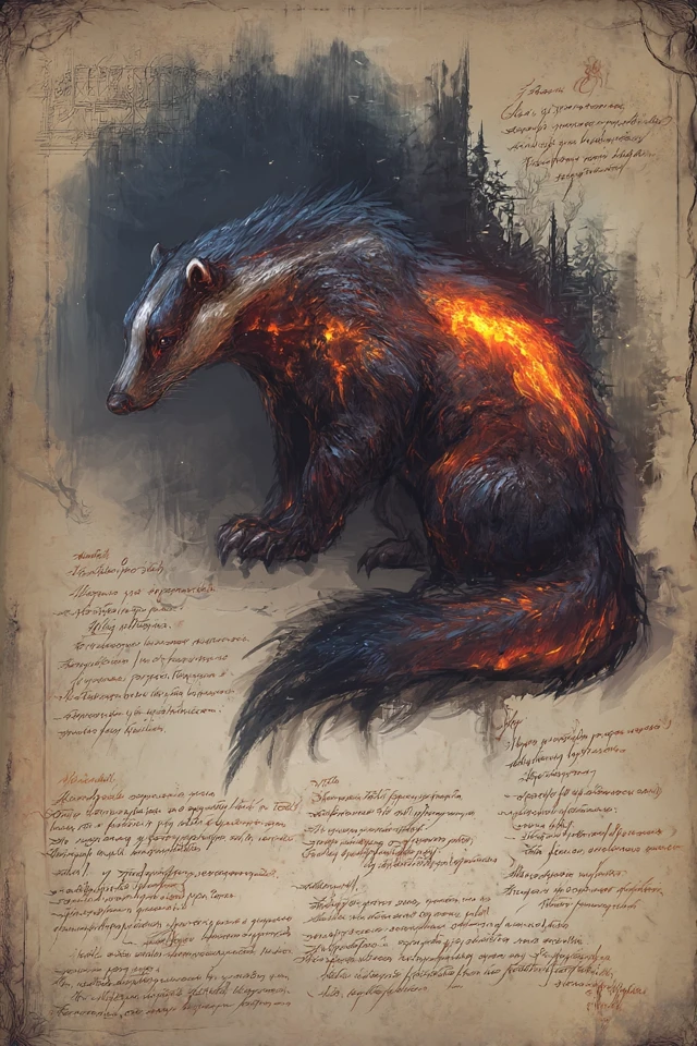 Fiery Badger Fantasy Art Medieval Textbook Page