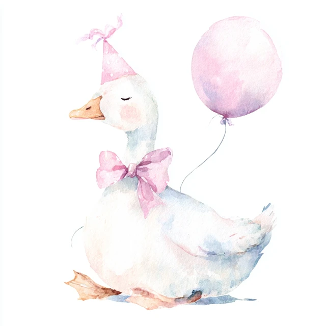 Cute Birthday Goose Watercolor Illustration