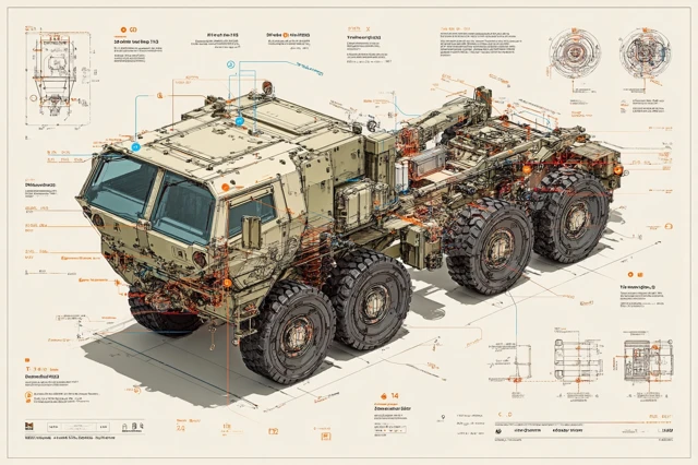 Oshkosh M1070 HET Blueprint Detailed Military Truck