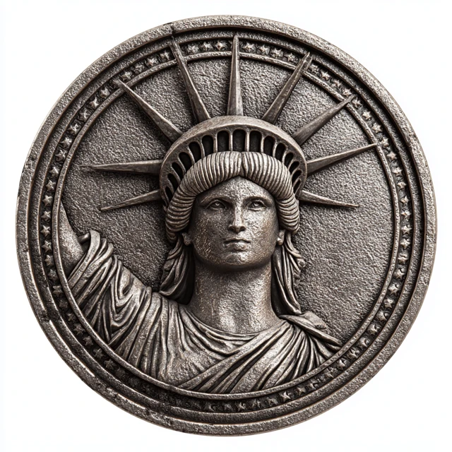 Statue of Liberty Emblem in Circle Metal Texture