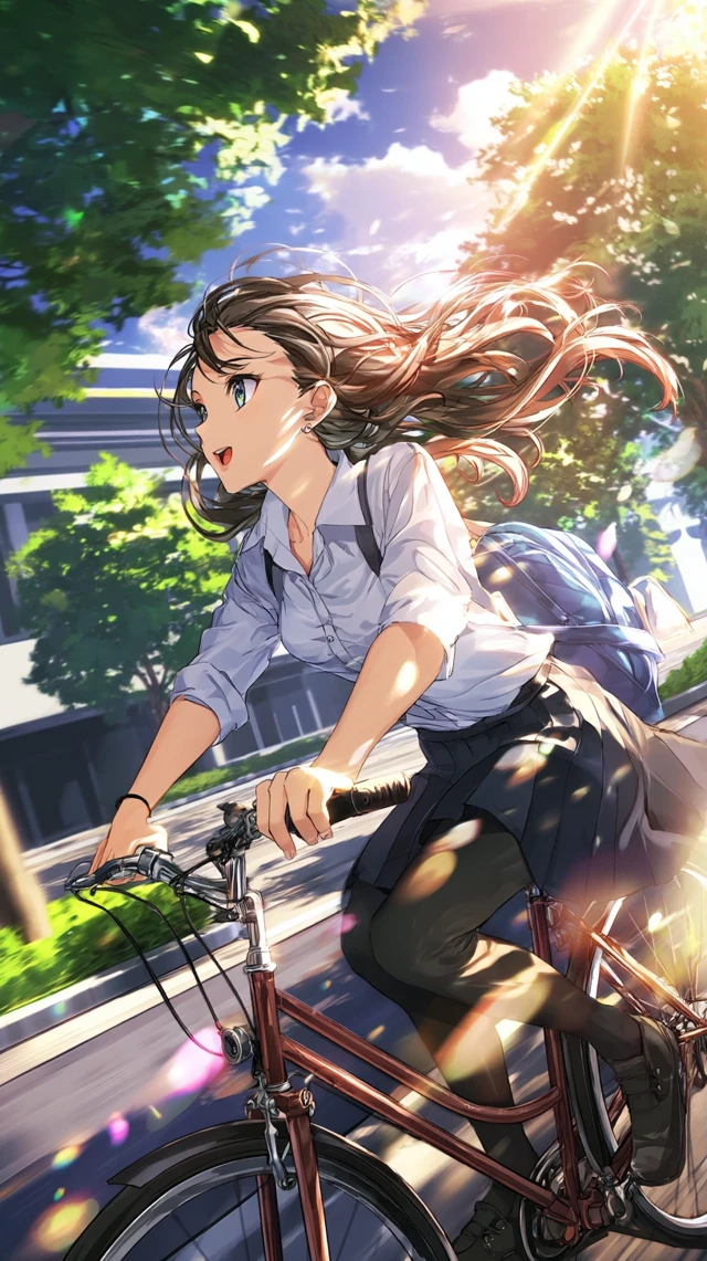 Anime Girl on Bicycle Golden Hour Illustration