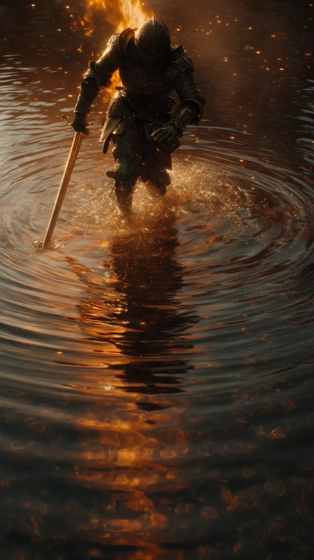 Knight with Flaming Sword Fantasy Art