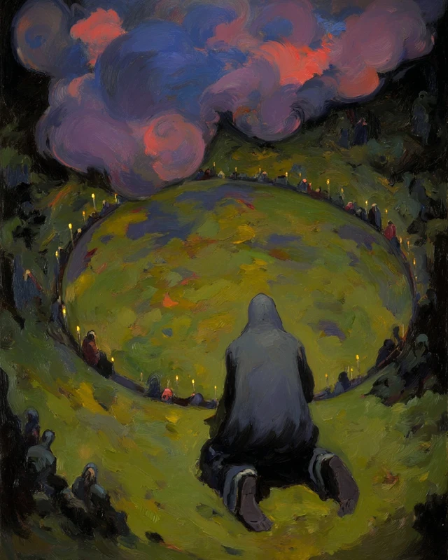 Mystical Forest Ritual Oil Painting