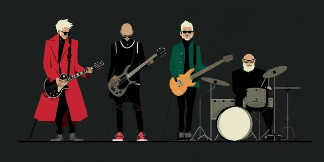 Rock Band Illustration Four Musicians on Stage