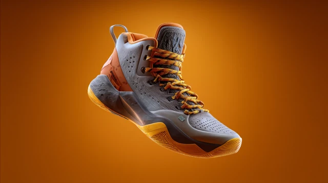 Basketball Shoe Orange and Gray High Detail 8K