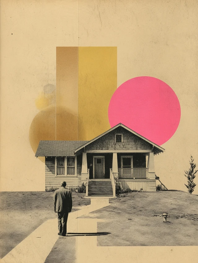 Surreal House Collage with Man Vintage Aesthetic
