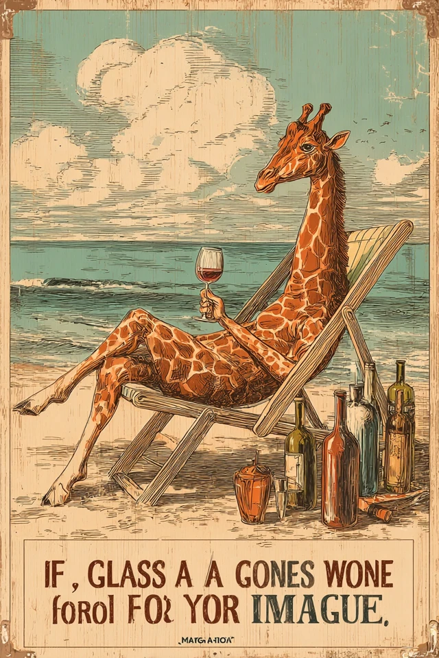 Giraffe Wine Poster Vintage Art