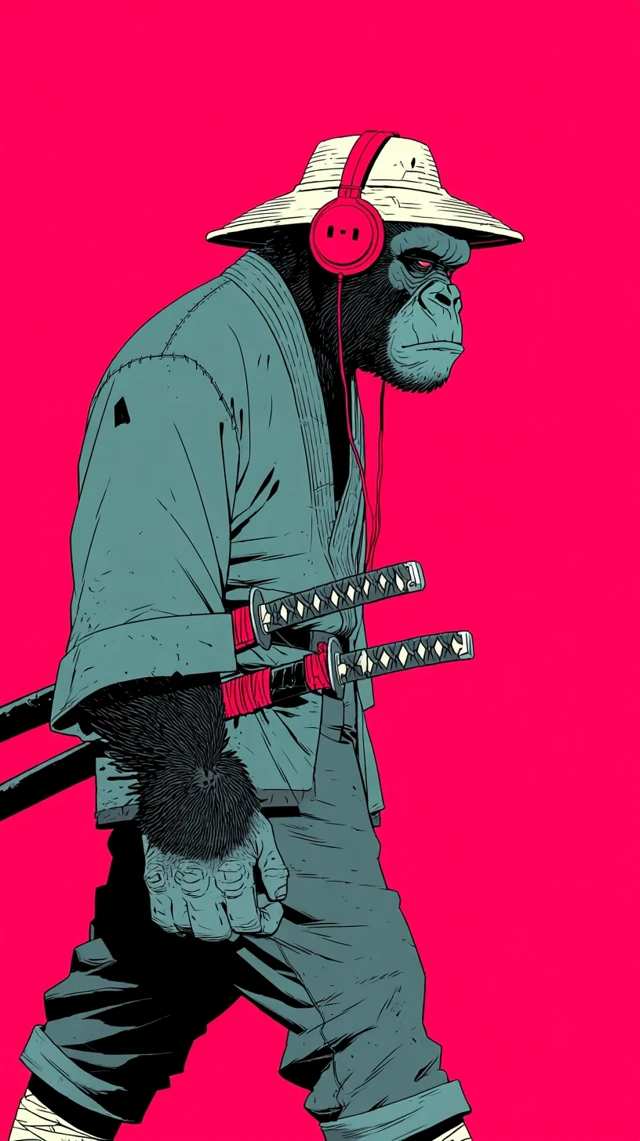 Samurai Gorilla in Headphones