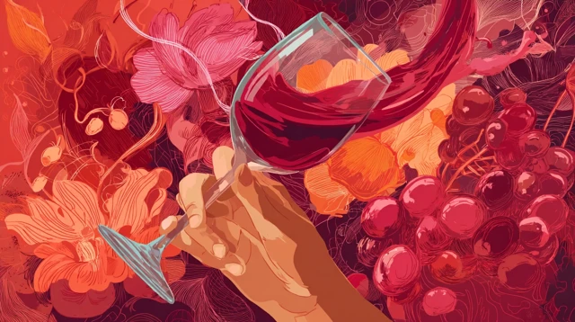 Wine Tasting Illustration Red Wine Pouring Art