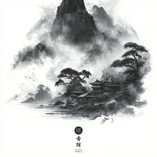 Ink Wash Painting Mountains and Rivers Scenery