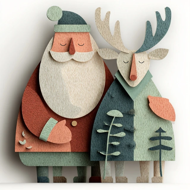 Santa Claus and Deer Laser Cut Art for Christmas