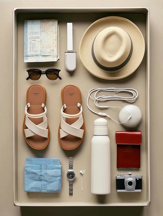 Summer Travel Essentials Flatlay Modern Editorial