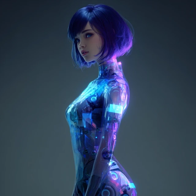 Cyberpunk Holographic AI Female Portrait