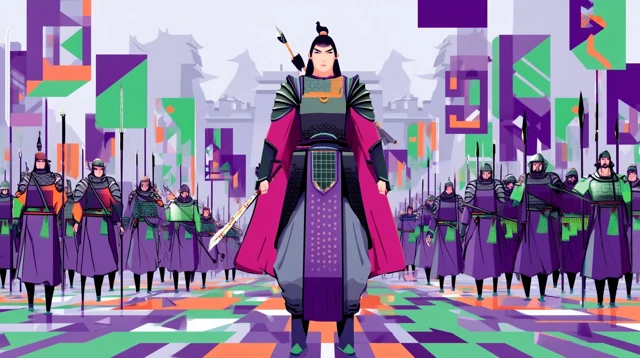 Ancient War Scene Mulan General Leading Troops