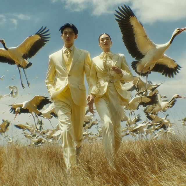 Korean Fashion Editorial Models in Yellow Suits