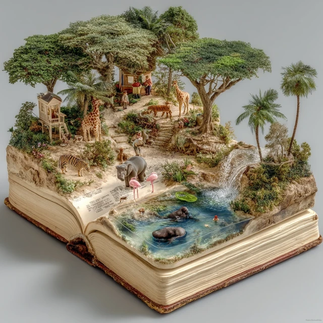 Miniature Zoo in an Open Book