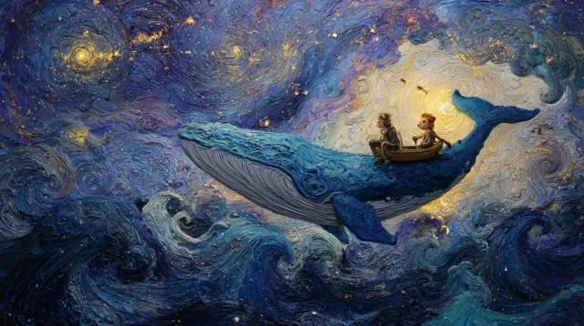 Whale Monkey and Boy Oil Painting Alexander Jansson Style