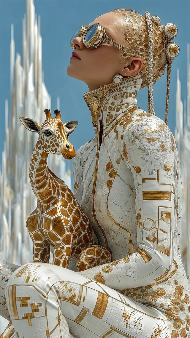 Cyberpunk Queen with Giraffe Futuristic Art