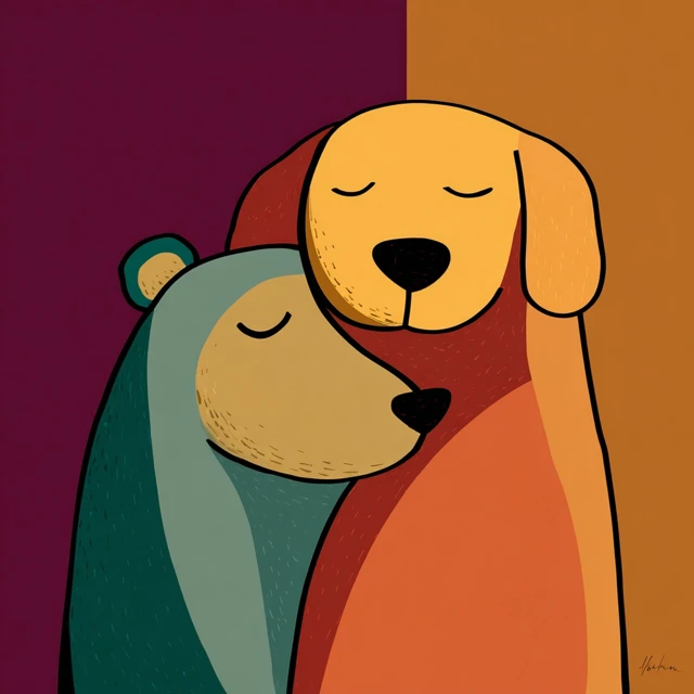 Cute Minimalist Bear Hug Art Friendship