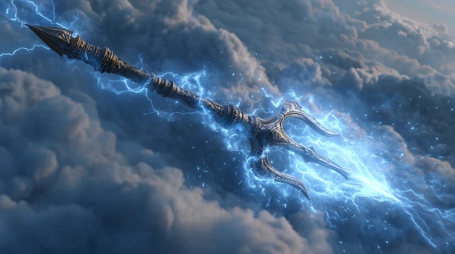 Glowing Trident Electric Energy Epic Mythology