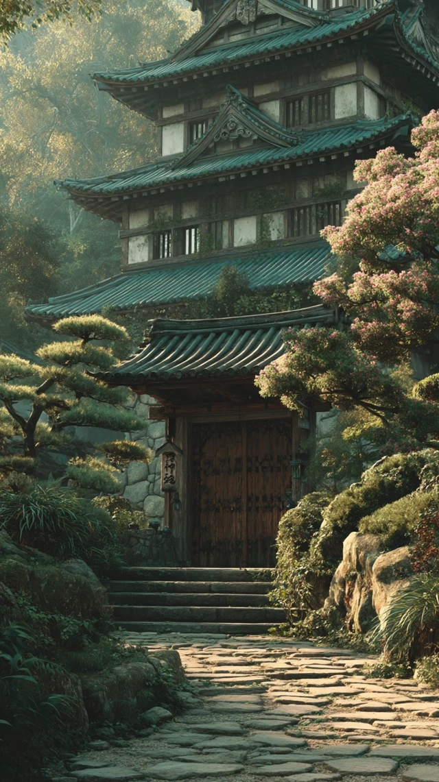 Japanese Castle Entrance Movie Poster Style
