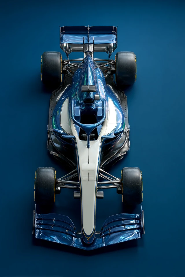 Formula 1 Car Aerial Shot Blue White Design