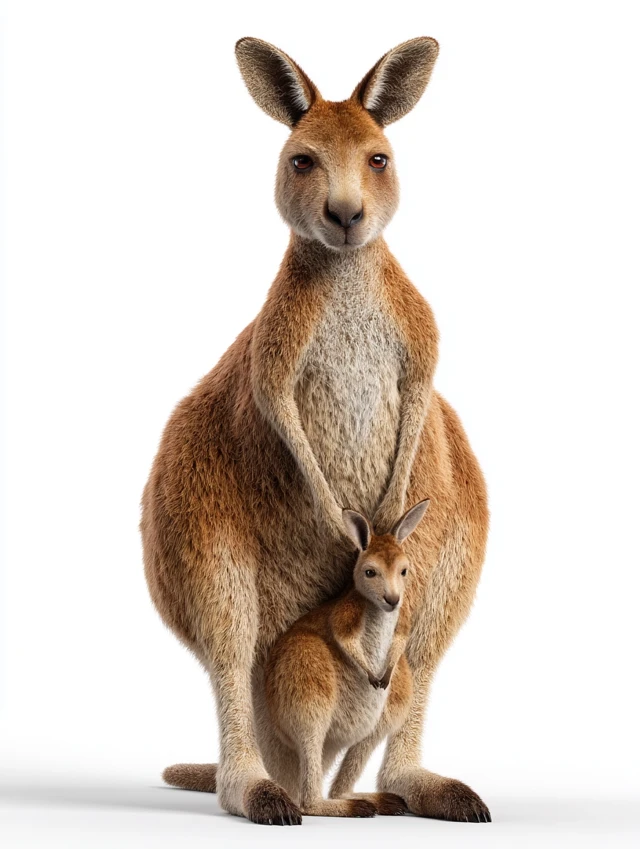 3D Realistic Kangaroo Mother and Baby Isolated