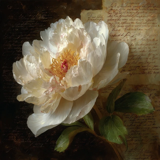 Romantic Peony Still Life Vintage Art