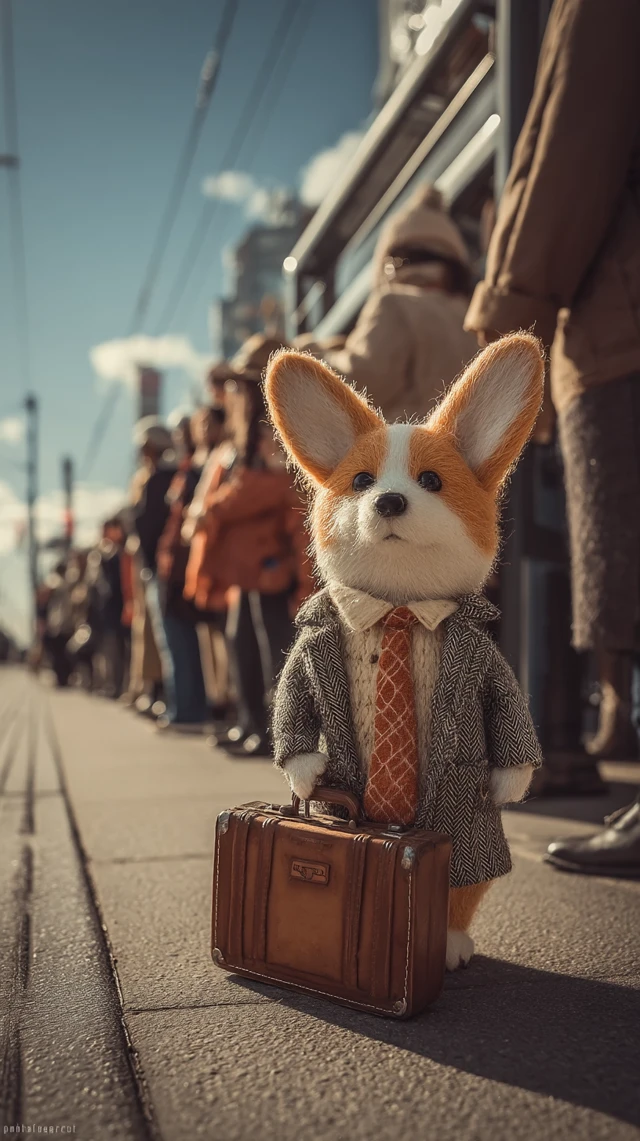 Cute Corgi Doll MAO Rongrong at Bus Stop