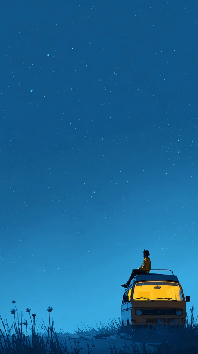 Minimalist Night Sky Camper Illustration