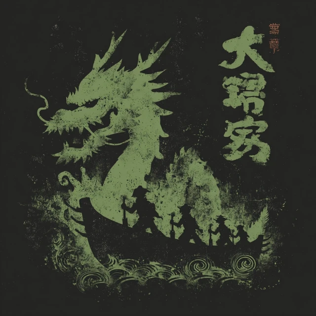 Chinese Dragon Boat Race Logo Design Vector Illustration