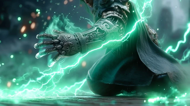 Robotic Arm Superhero with Energy Illustration