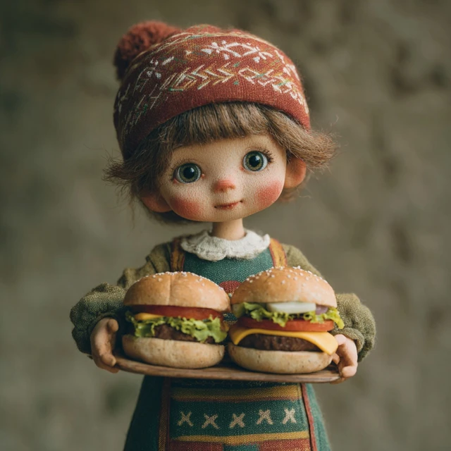 Cute Doll Selling Hamburgers Adorable Foodie
