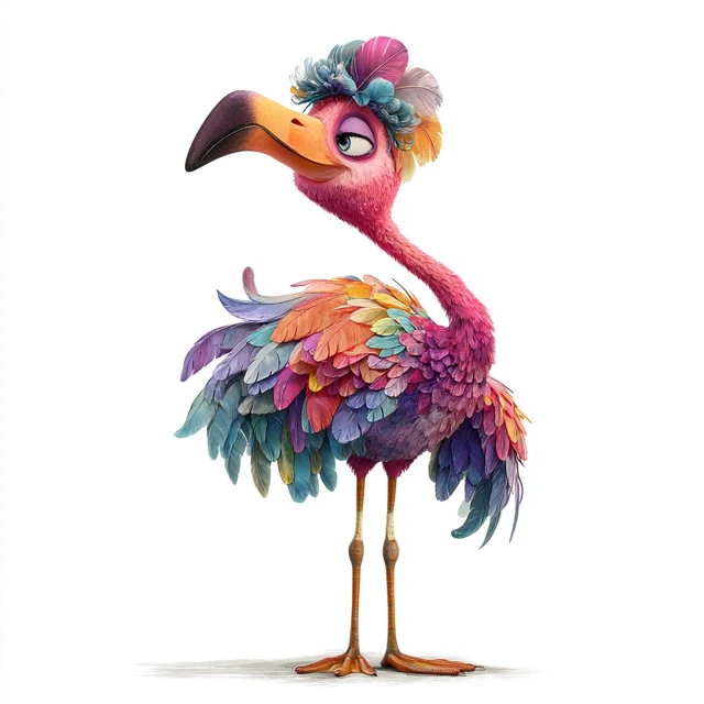 Pixar Style Flamingo Illustration Colorful Cartoon