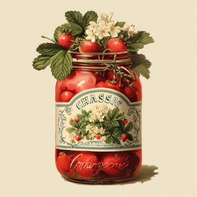 Vintage Strawberry Jar Label Illustration